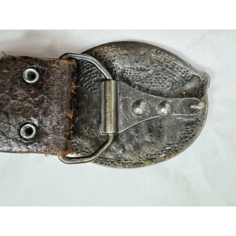 Vintage Italy Leather Belt Large Mythical Griffin Buckle Western Medieval L/XL
